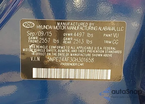2016 Hyundai Sonata Se из США, поврежденный, VIN 5NPE24AF3GH301658